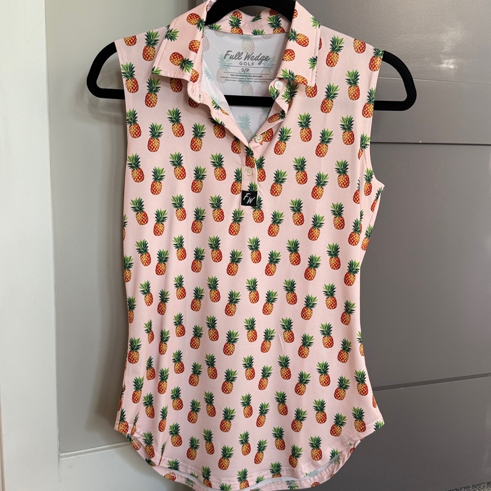 Full Wedge Golf Pineapple Print Sleeveless Polo Shirt